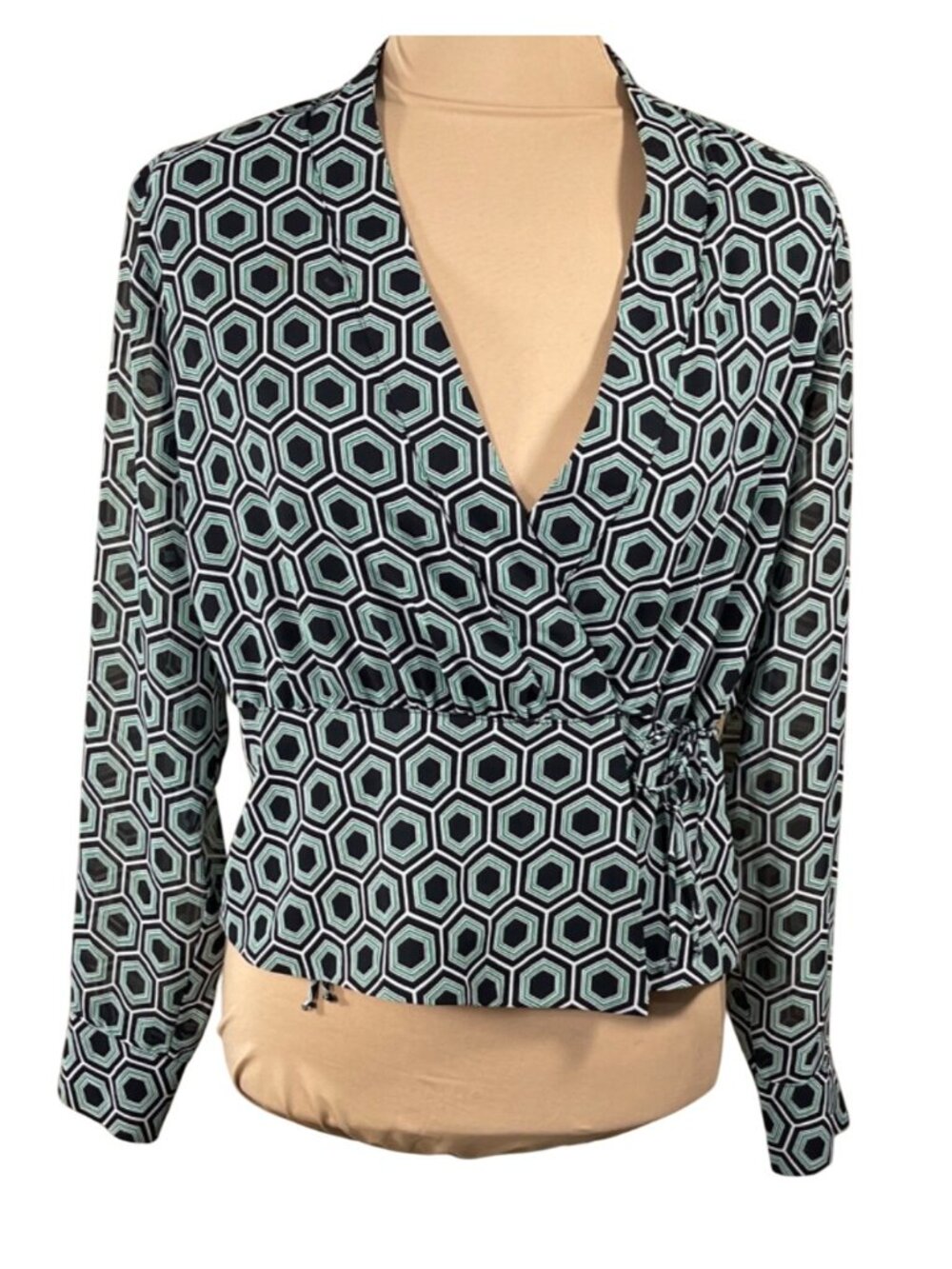 I.N.C. International Concept Wrap Top Geo Print Size S Small Green Black